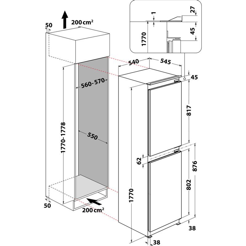 Hotpoint integrated frost free deals fridge freezer