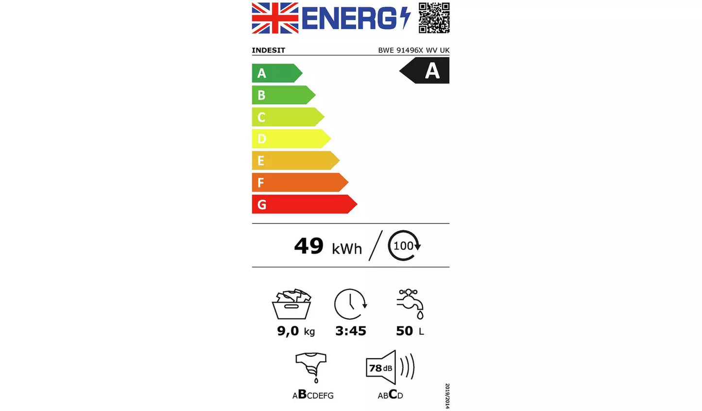 Indesit Push&Go BWE91496X WV UK 9kg Washing Machine with 1400 rpm - White - A Rated