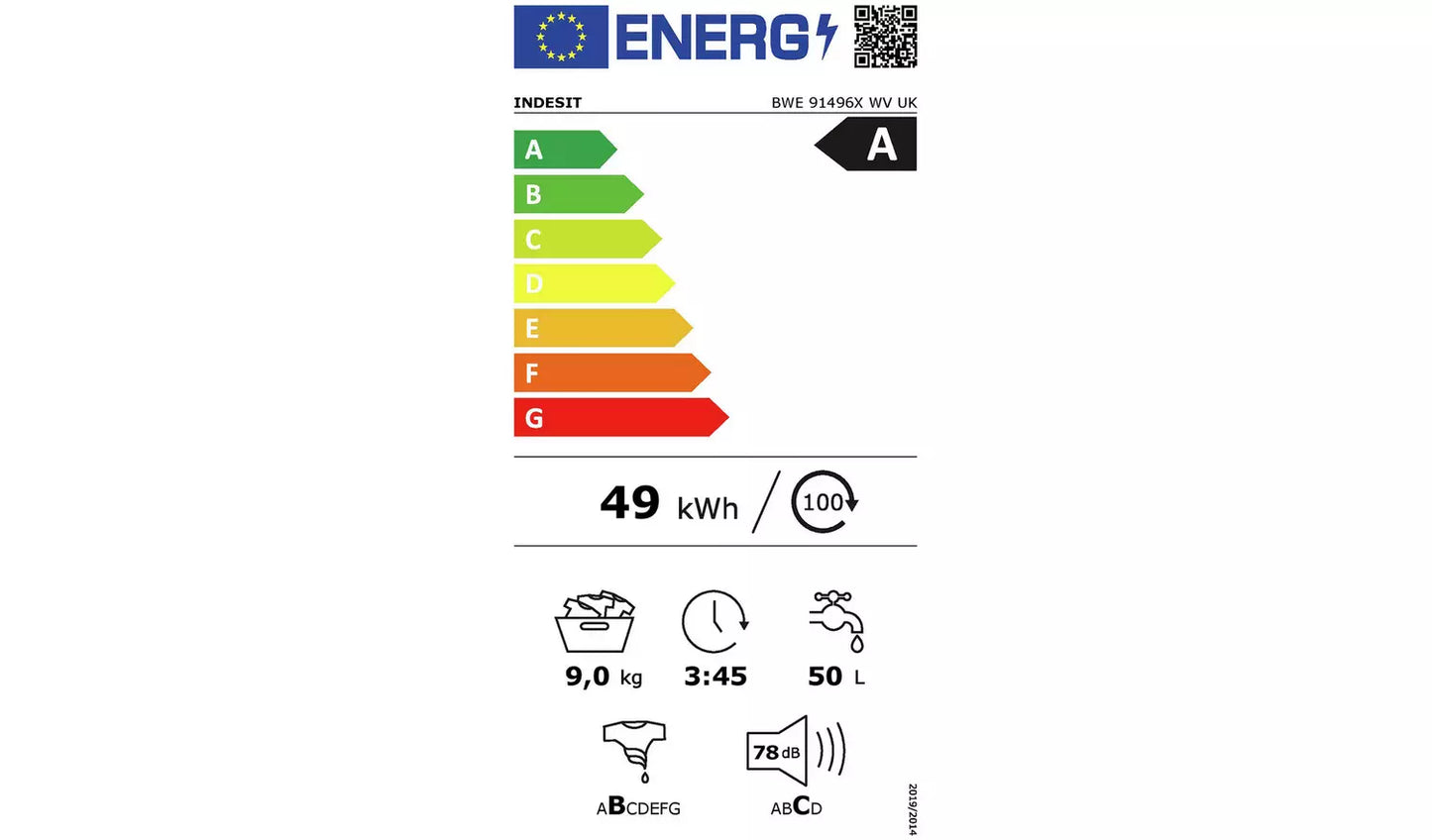 Indesit Push&Go BWE91496X WV UK 9kg Washing Machine with 1400 rpm - White - A Rated