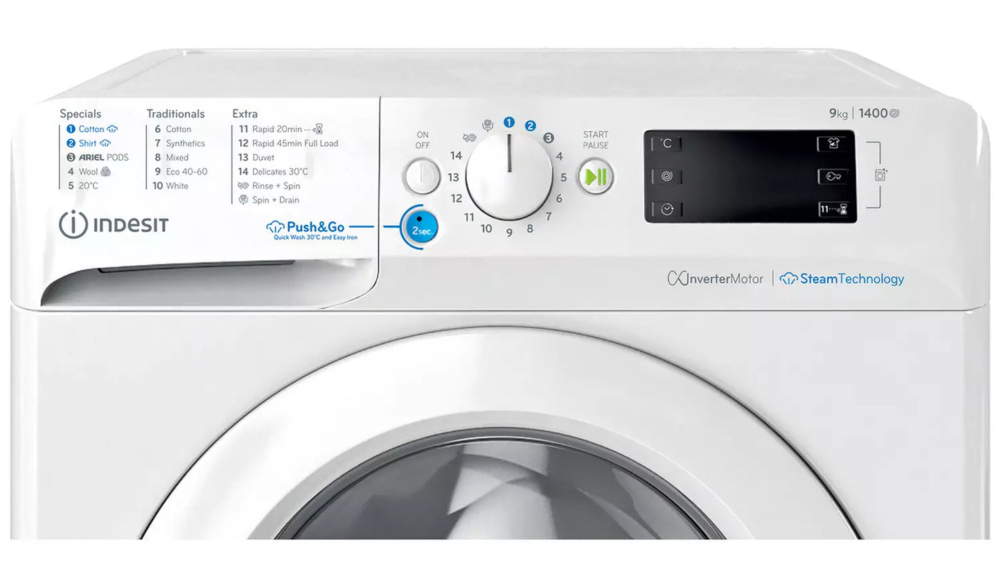 Indesit Push&Go BWE91496X WV UK 9kg Washing Machine with 1400 rpm - White - A Rated