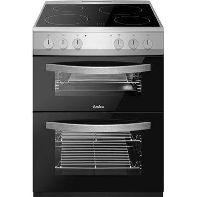 Amica AFC602SS Ceramic Electric Cooker with Double Oven, Silver, A Rated