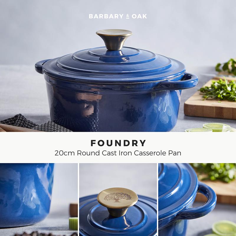 Barbary Oak Foundry 20cm Round Cast Iron Casserole Limoges Blue