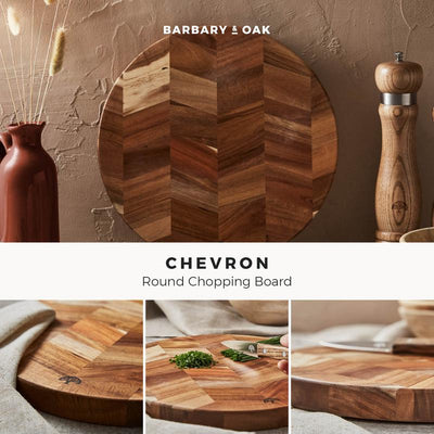 Barbary Oak Round Acacia Chevron Chopping Board - BO847023