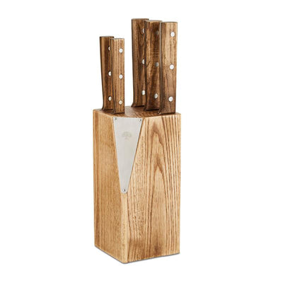 Barbary Oak Hoxton Vintage 5 Piece Knife Set with Ash Wood Block - BO851035