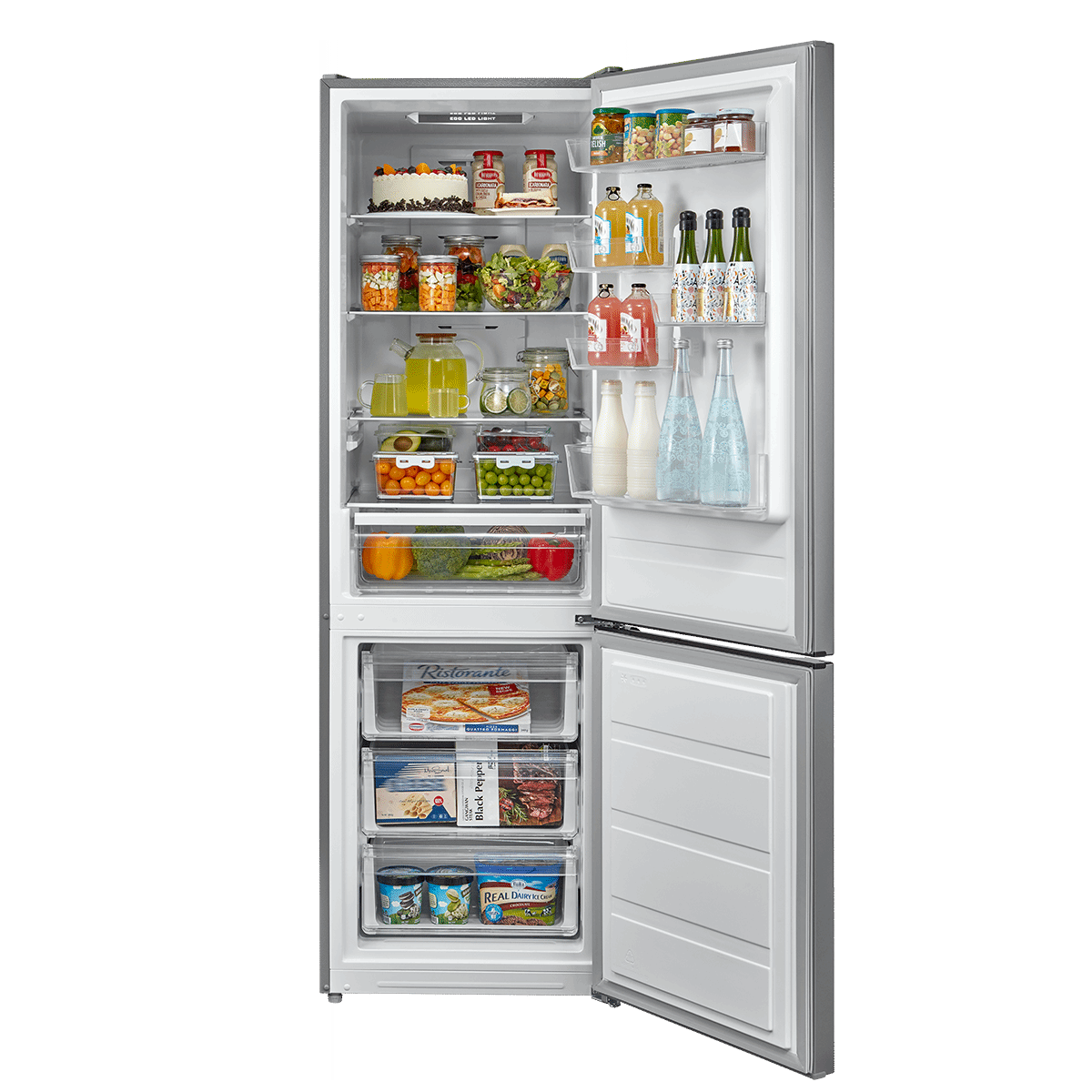 Midea MDRB424FGD02O Freestanding Fridge Freezer, Frost Free, Electronic Control, 310L, 60/40 Split, 224L Fridge+86L Freezer, Energy Saving, 59.5cm Wide, Inox