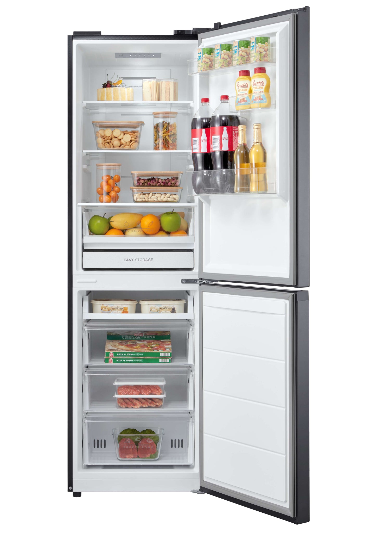 Midea MDRB379FGD02 Freestanding Fridge Freezer, Frost Free, 273L, 50/50 Split, 173L Fridge+100L Freezer with LED Light, 54.7cm Wide, Inox