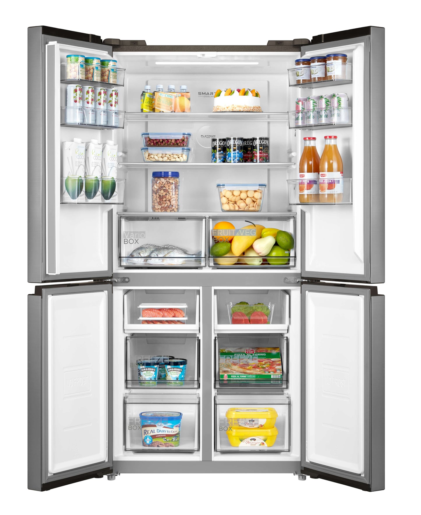 Midea MDRF632FIE46 Freestanding Fridge Freezer, No Frost, 474L, 305L Fridge+169L Freezer with LED Light,83.3cm Wide,Midea Inox