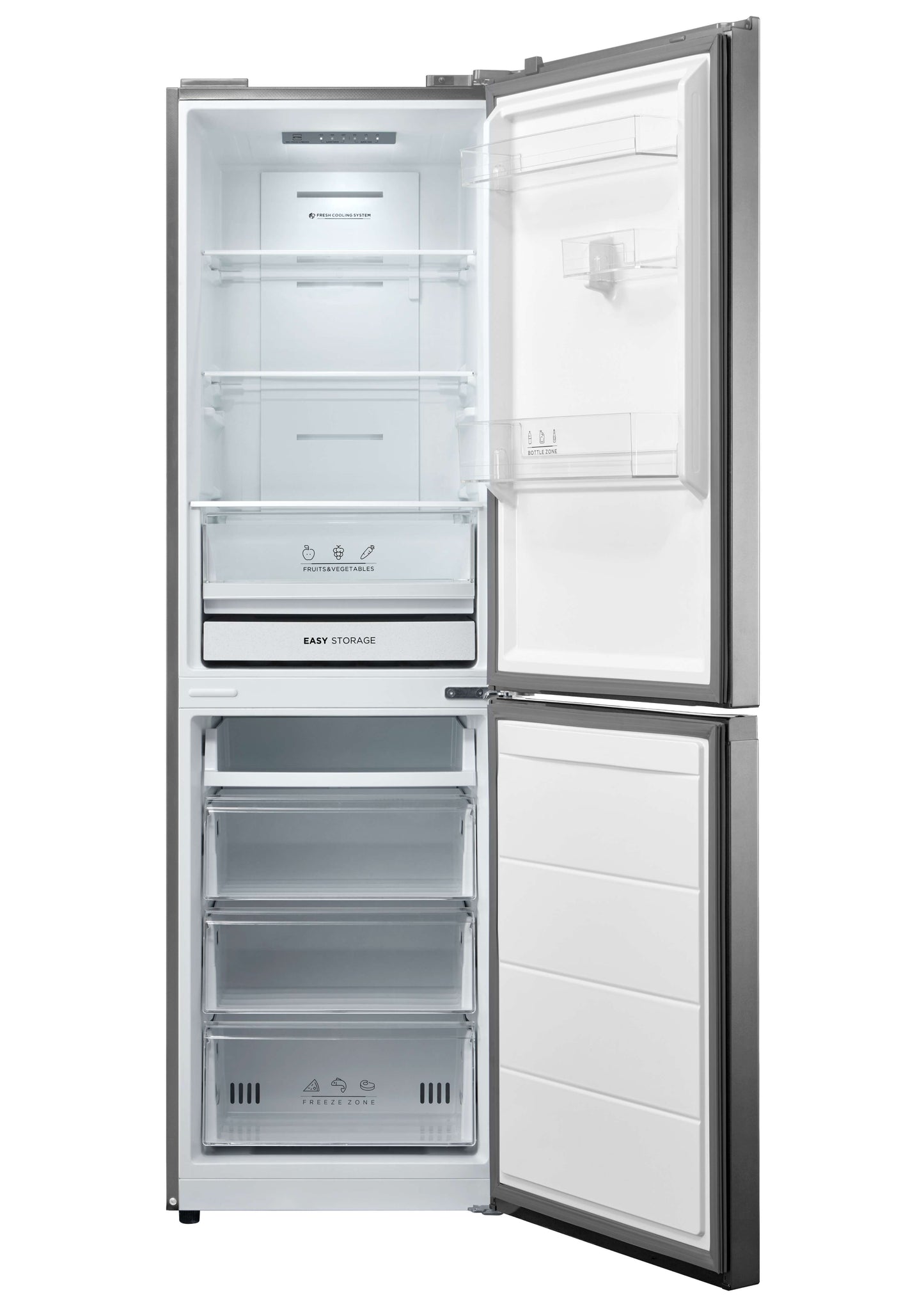 Midea MDRB379FGD02 Freestanding Fridge Freezer, Frost Free, 273L, 50/50 Split, 173L Fridge+100L Freezer with LED Light, 54.7cm Wide, Inox